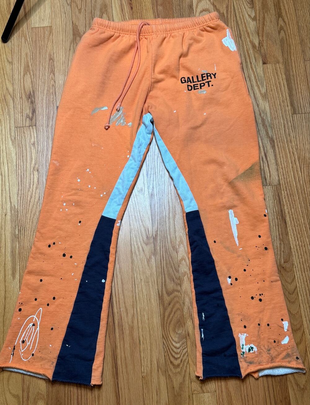 Gallery Dept Orange Flare Sweatpants Paint Splatter Graphic Size Large